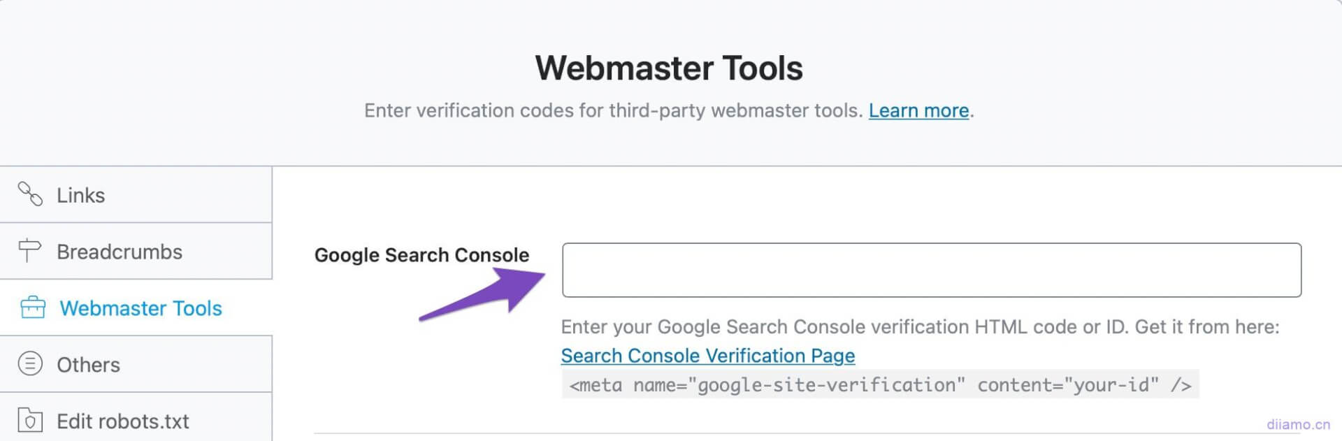 添加 Google Search Console 验证地址